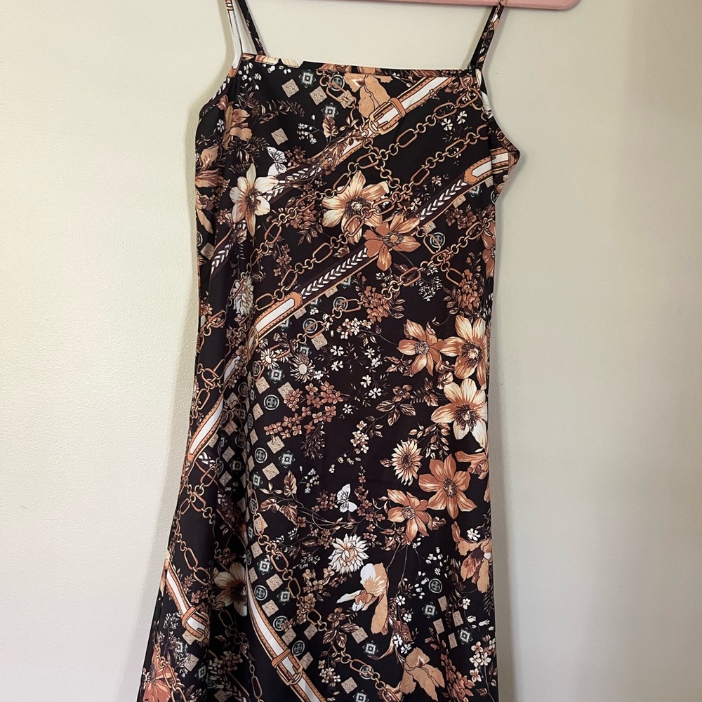 Chain and Floral Print Cami Slip Dress